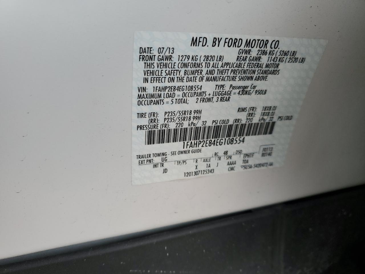 2014 Ford Taurus VIN 1FAHP2E84EG108554 Copart auction photo, front end damage thumbnail 14