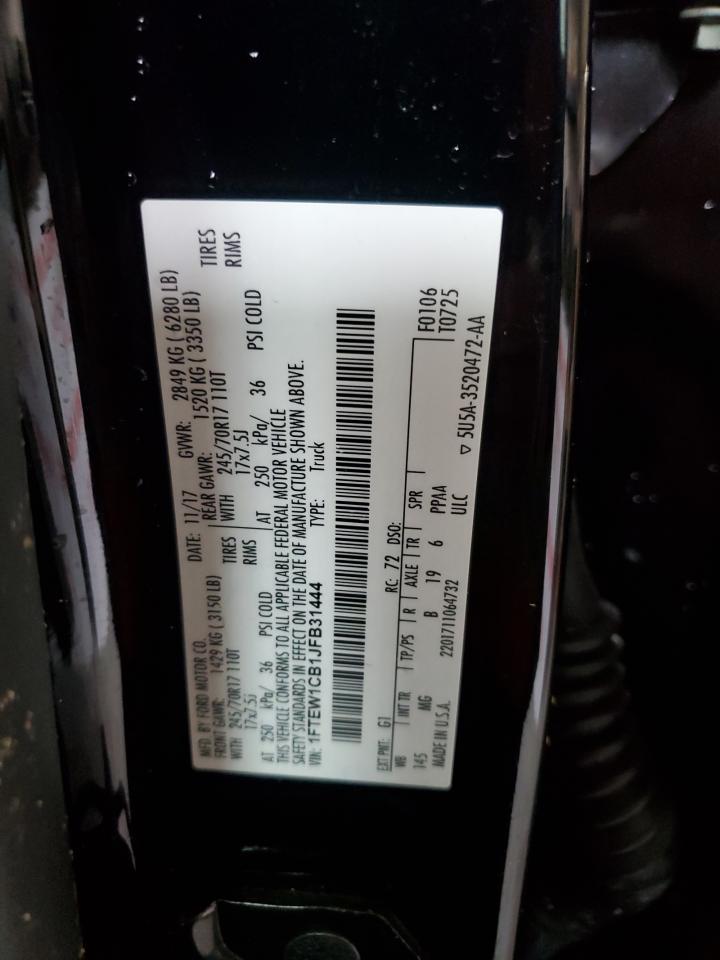 2018 Ford F-150 VIN 1FTEW1CB1JFB31444 Copart auction photo, front end damage thumbnail 14