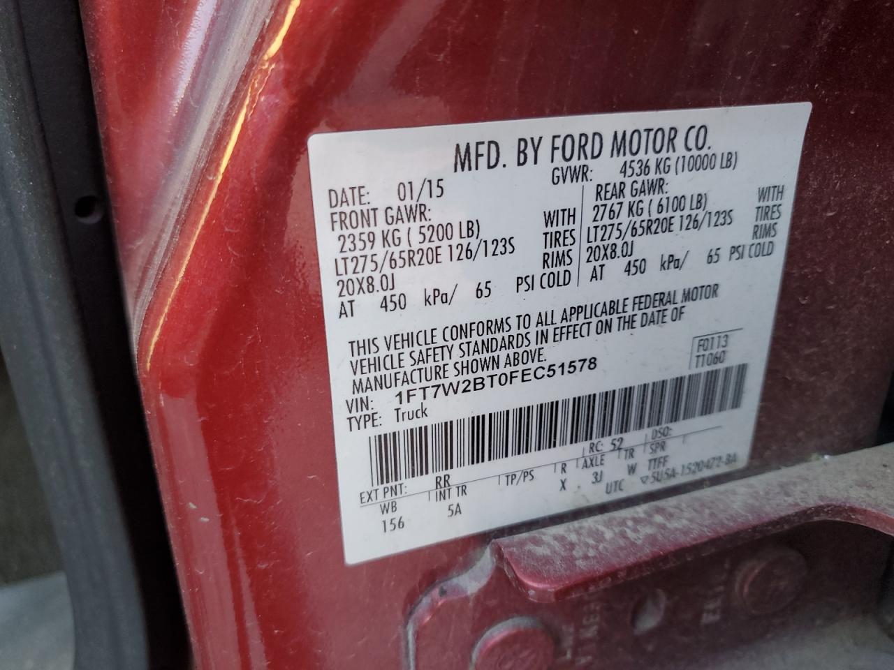 2015 Ford F250 VIN 1FT7W2BT0FEC51578 Copart auction photo, front end damage thumbnail 12