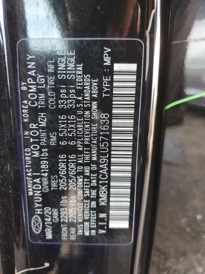 2020 Hyundai Kona VIN KM8K1CAA9LU571638 Copart auction photo, all over / minor dent/scratches damage thumbnail 12