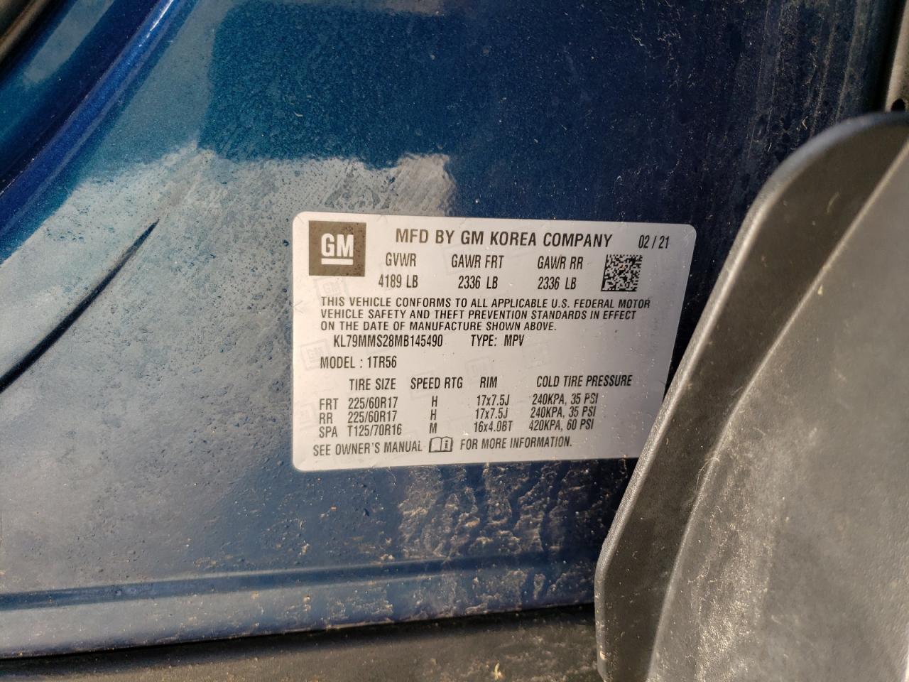 2021 Chevrolet TrailBlazer VIN KL79MMS28MB145490 Copart auction photo, front end damage thumbnail 13