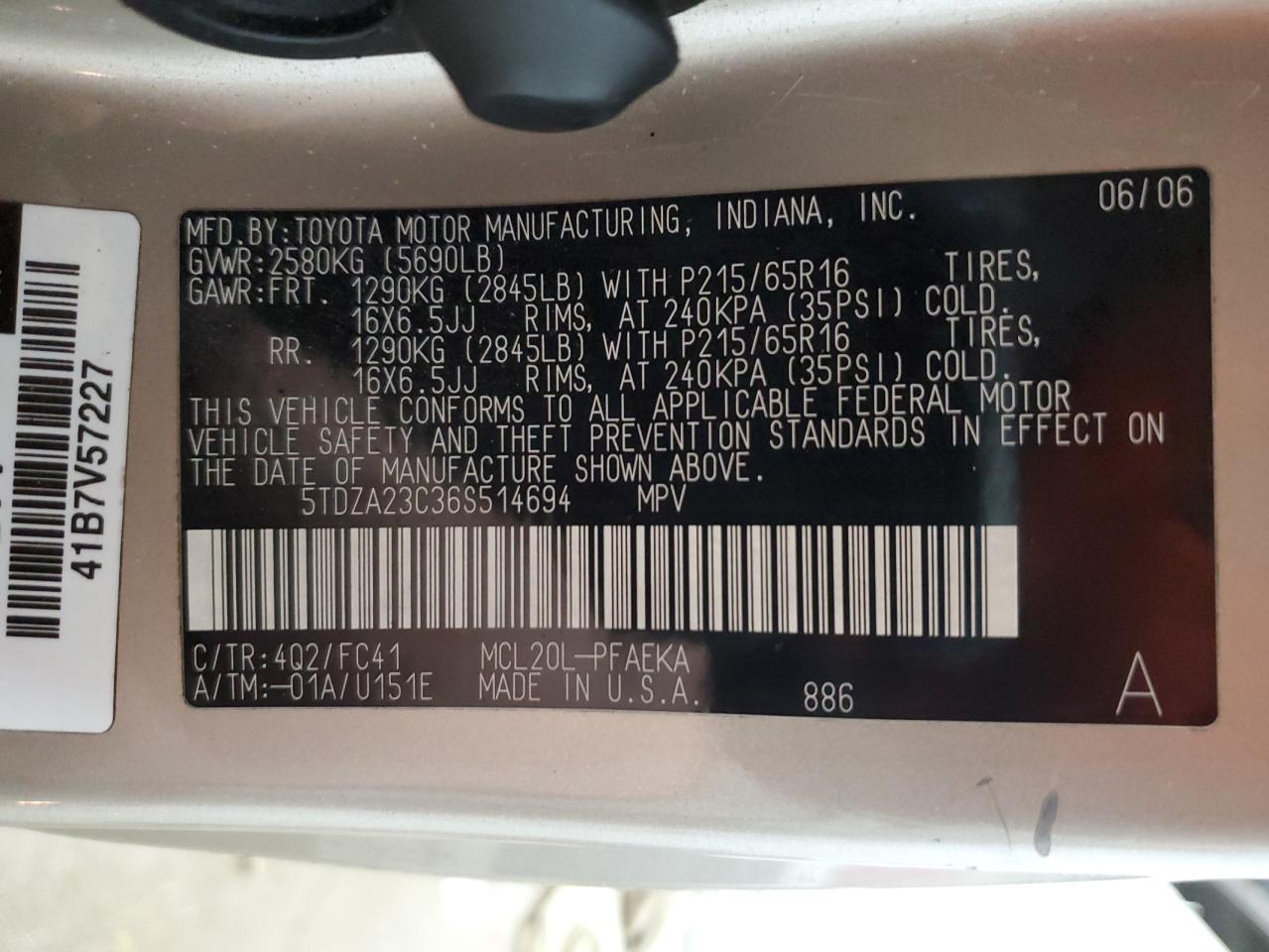 2006 Toyota Sienna VIN 5TDZA23C36S514694 Copart auction photo, side / minor dent/scratches damage thumbnail 14