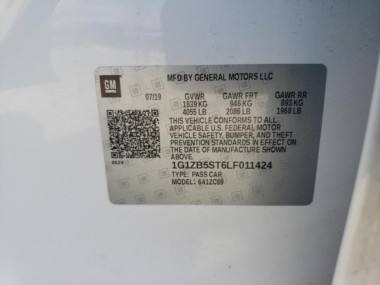 2020 Chevrolet Malibu VIN 1G1ZB5ST6LF011424 Copart auction photo, front end / minor dent/scratches damage thumbnail 12