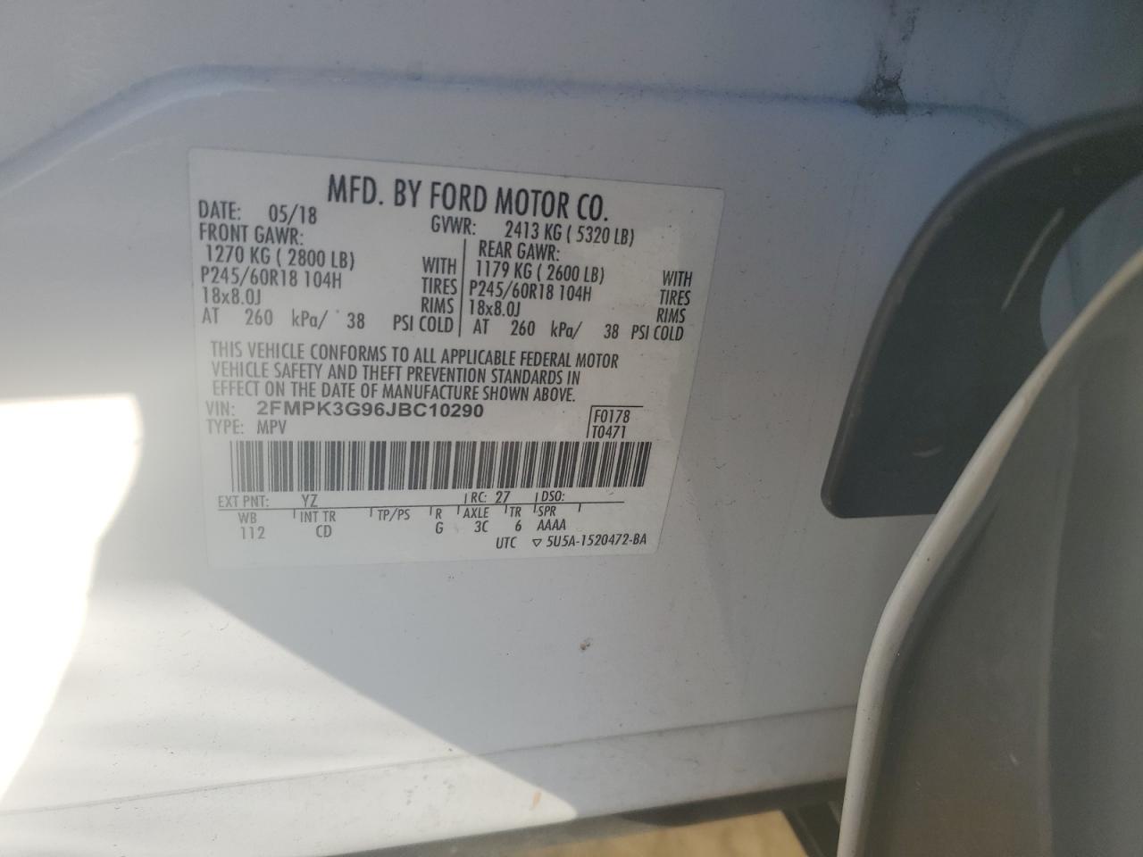 2018 Ford Edge VIN 2FMPK3G96JBC10290 Copart auction photo, all over damage thumbnail 13