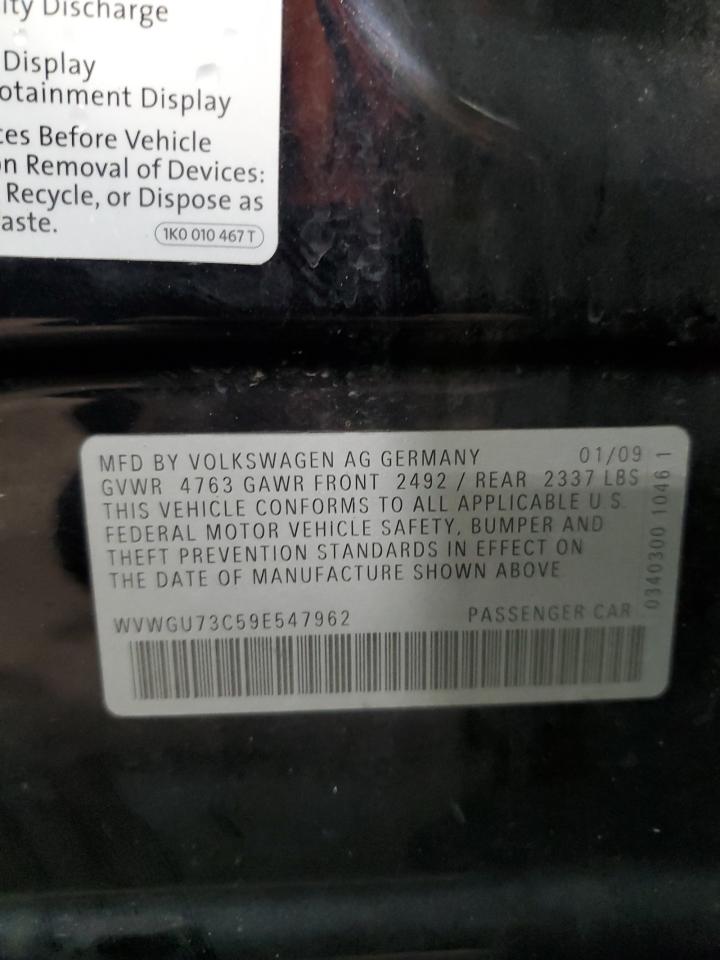 2009 Volkswagen Passat CC VIN WVWGU73C59E547962 Copart auction photo, front end / undercarriage damage thumbnail 12