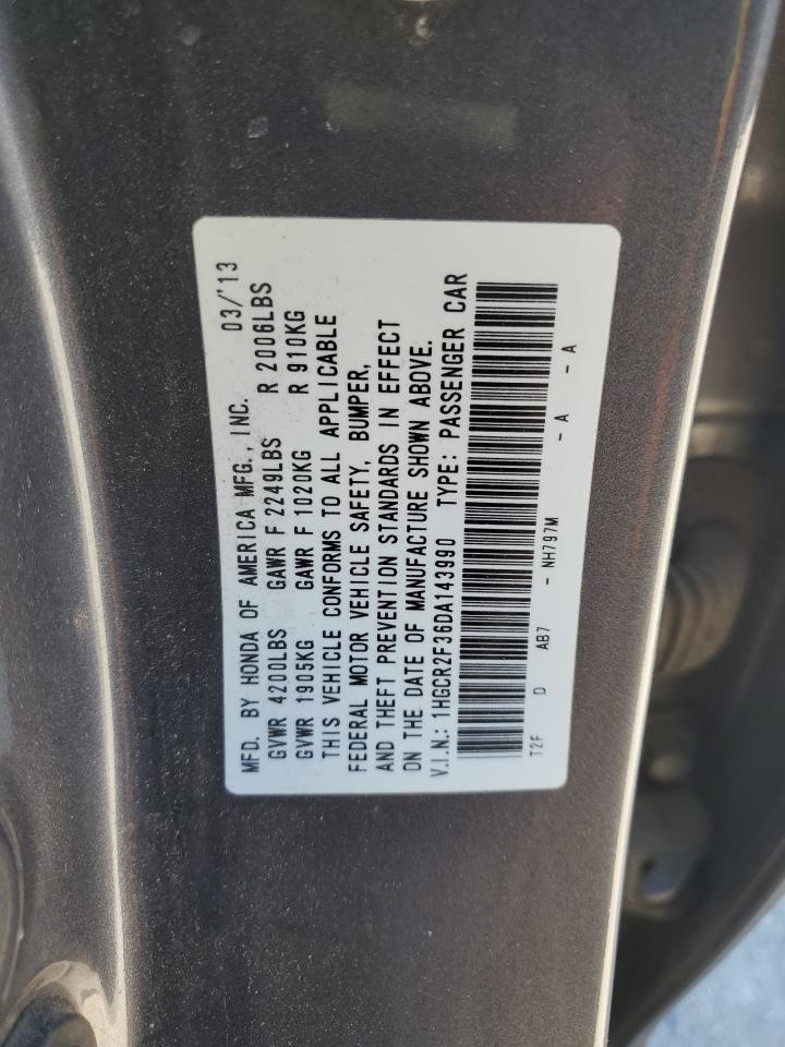2013 Honda Accord VIN 1HGCR2F36DA143990 Copart auction photo, front end / side damage thumbnail 12