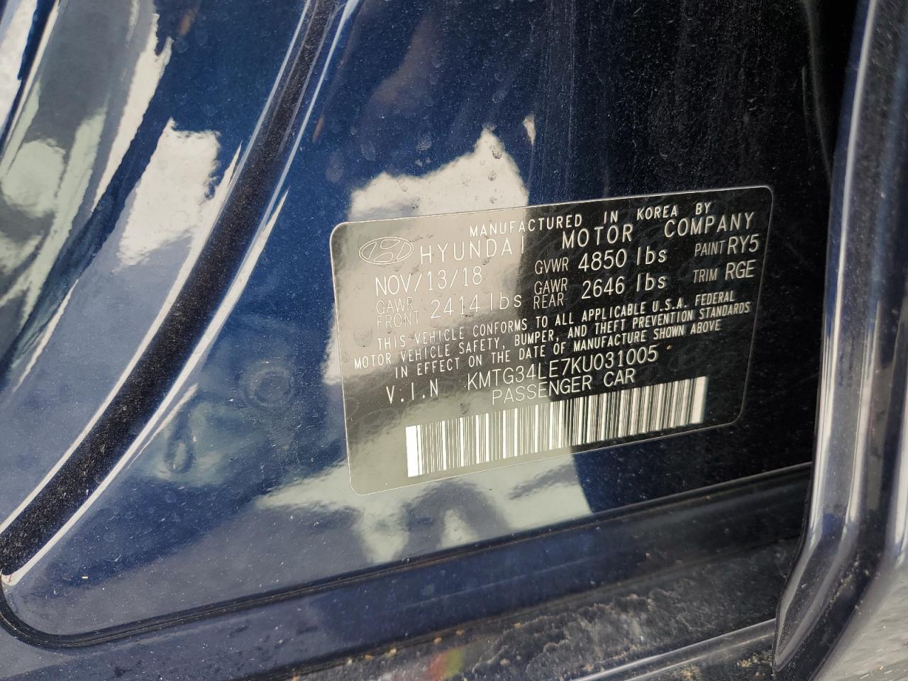 2019 Genesis G70 VIN KMTG34LE7KU031005 Copart auction photo, water/flood damage thumbnail 13