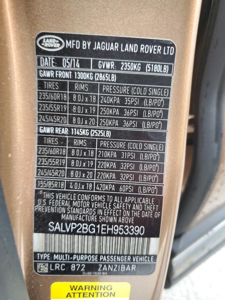 2014 Land Rover Range Rover VIN SALVP2BG1EH953390 Copart auction photo, side damage thumbnail 16