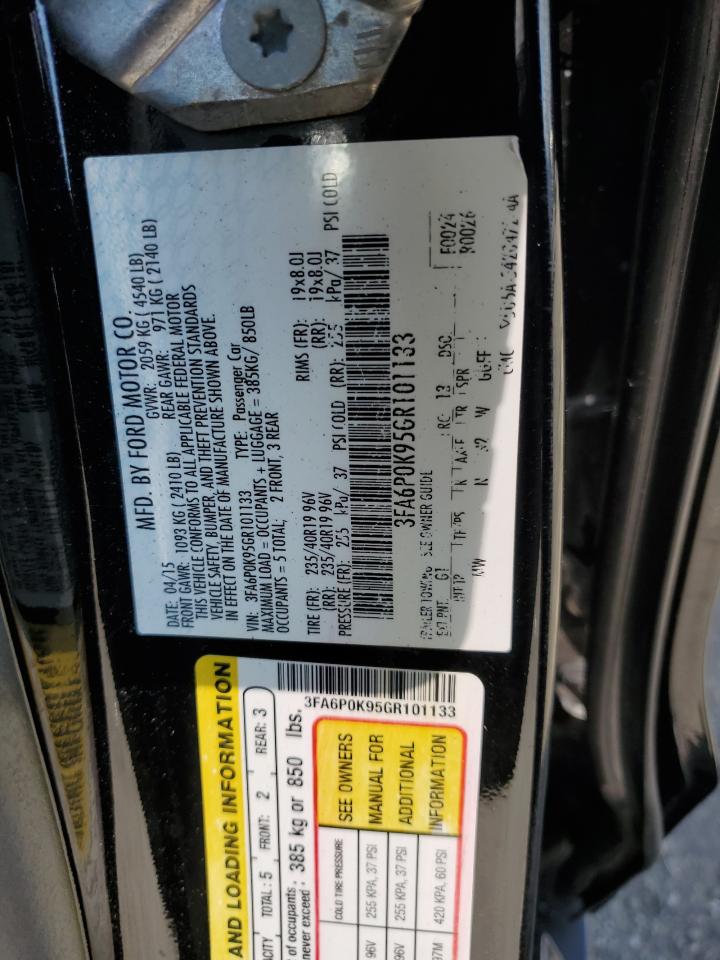 2016 Ford Fusion VIN 3FA6P0K95GR101133 Copart auction photo, rear end / minor dent/scratches damage thumbnail 12