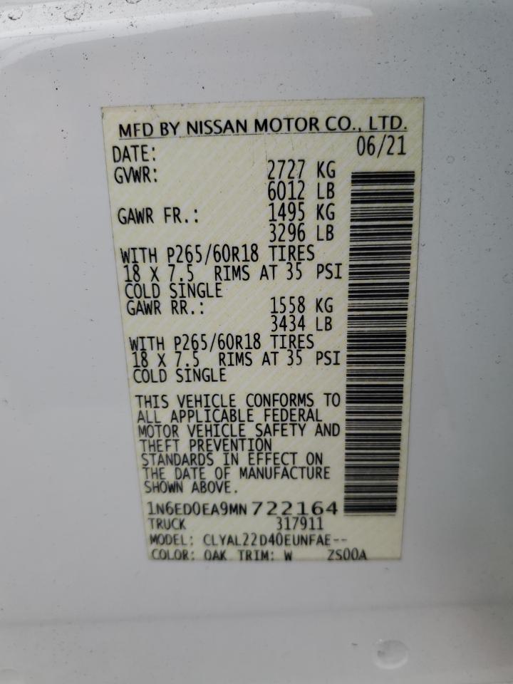 2021 Nissan Navara (Frontier) VIN 1N6ED0EA9MN722164 Copart auction photo, front end damage thumbnail 13