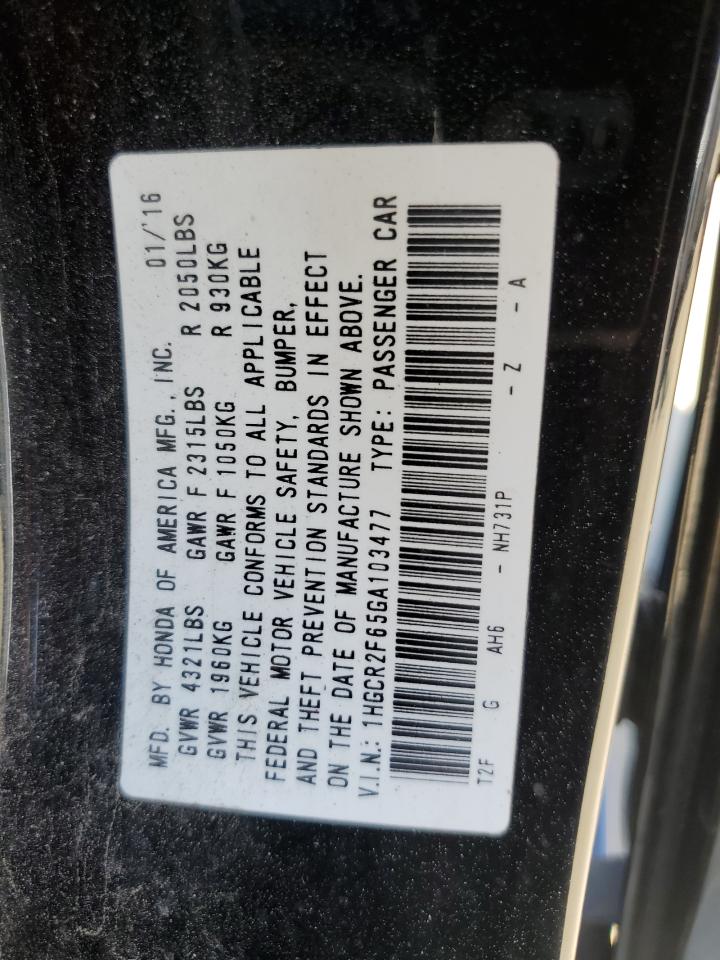 2016 Honda Accord VIN 1HGCR2F65GA103477 Copart auction photo, front end damage thumbnail 14