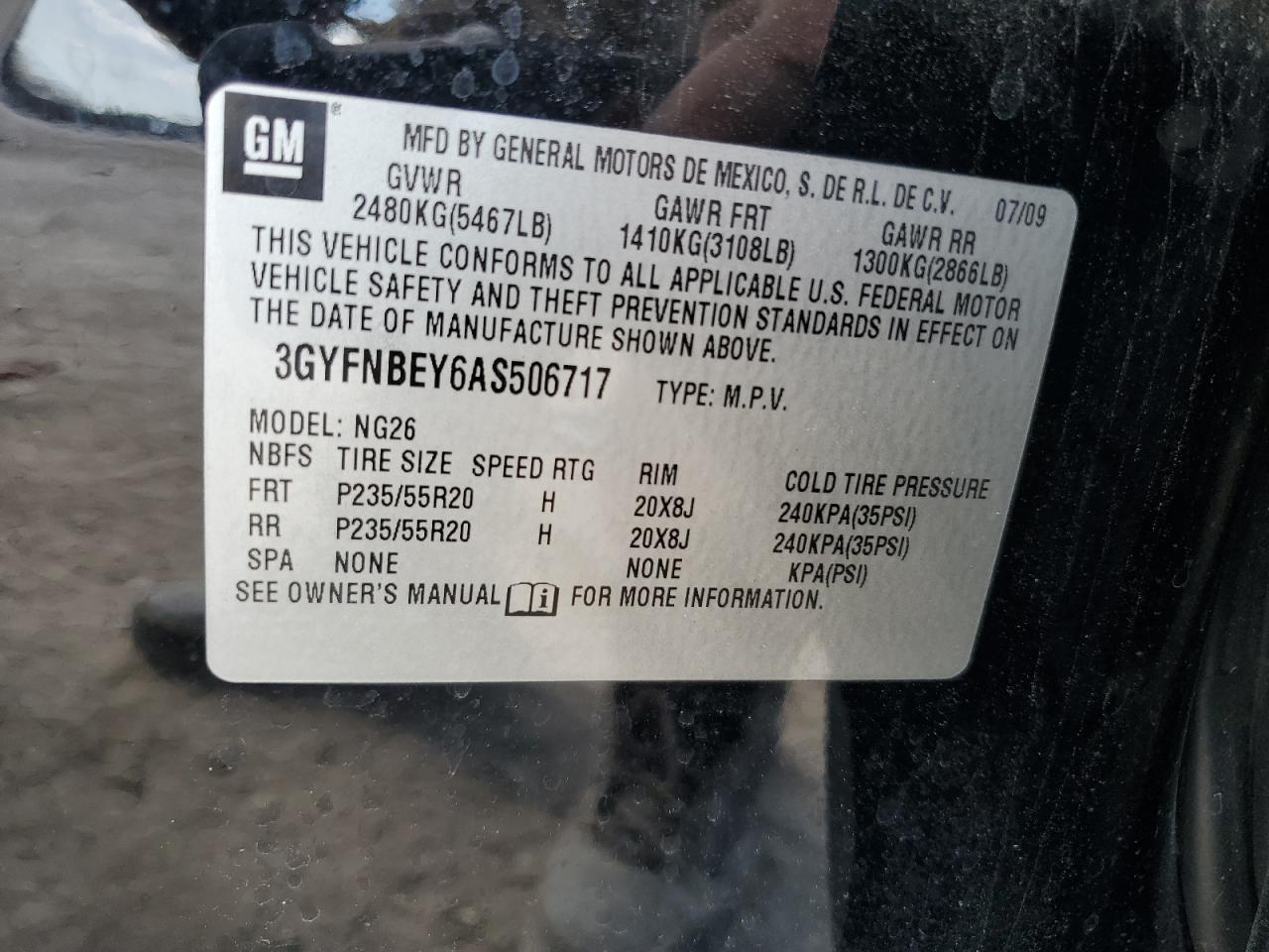 2010 Cadillac SRX VIN 3GYFNBEY6AS506717 Copart auction photo, front end / side damage thumbnail 13