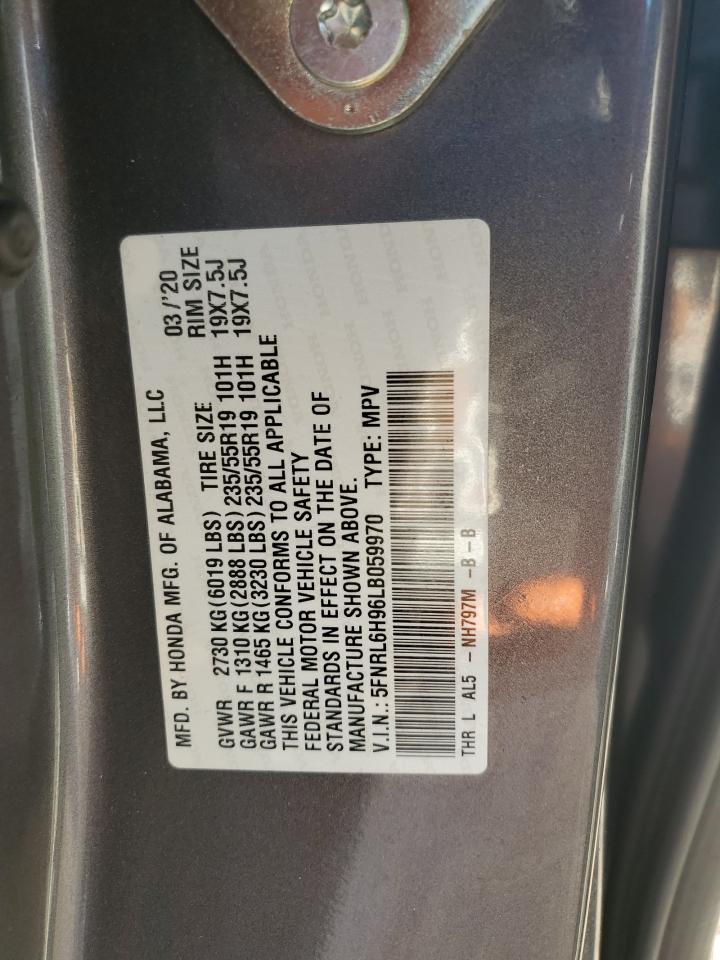 2020 Honda Odyssey VIN 5FNRL6H96LB059970 Copart auction photo, rear end / top/roof damage thumbnail 13