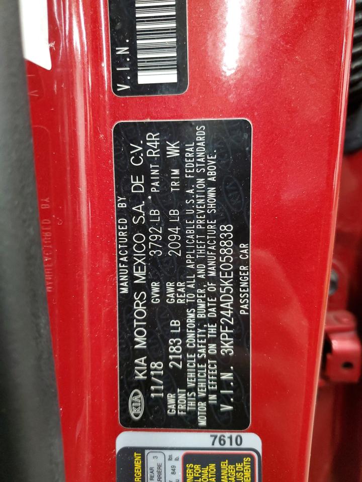 2019 KIA Forte VIN 3KPF24AD5KE058838 Copart auction photo, front end damage thumbnail 13