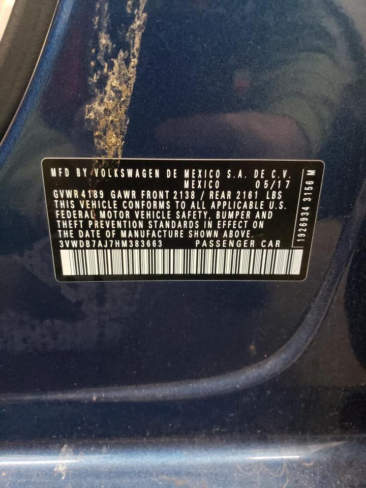 2017 Volkswagen Jetta VIN 3VWDB7AJ7HM383663 Copart auction photo, front end damage thumbnail 15