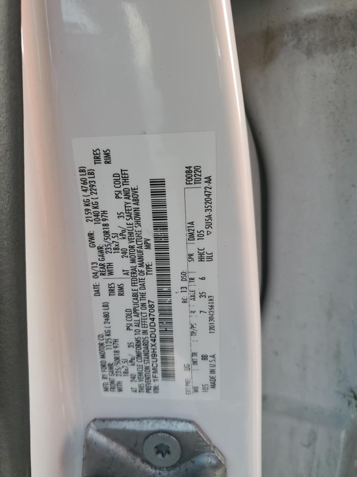2013 Ford Escape VIN 1FMCU9HX4DUD47087 Copart auction photo, front end / side damage thumbnail 13