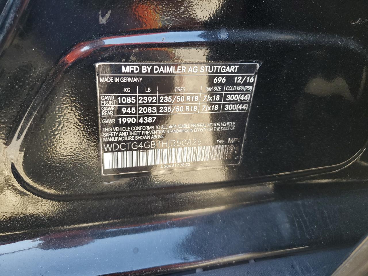 2017 Mercedes-Benz GLA-klasse VIN WDCTG4GB1HJ350826 Copart auction photo, rear end damage thumbnail 13