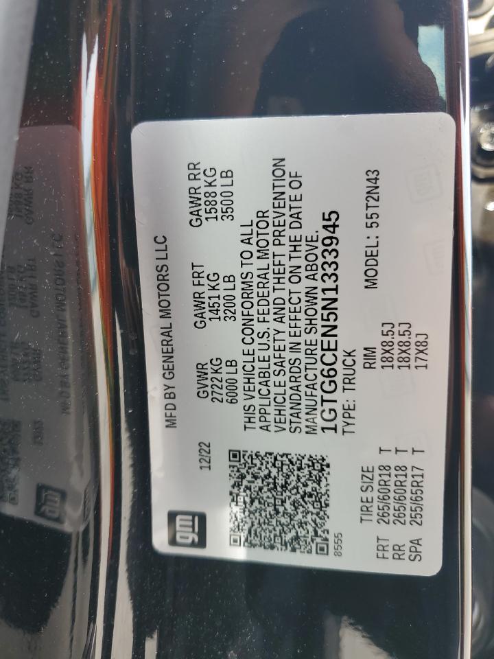 2022 GMC Canyon VIN 1GTG6CEN5N1333945 Copart auction photo, front end damage thumbnail 12