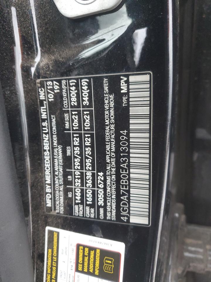 2014 Mercedes-Benz M-klasse VIN 4JGDA7EB0EA313094 Copart auction photo, front end damage thumbnail 13