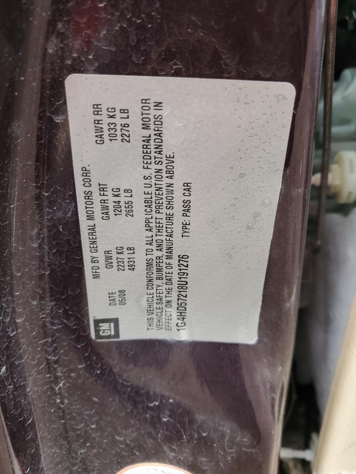 2008 Buick Lucerne VIN 1G4HD57218U191276 Copart auction photo, front end damage thumbnail 12