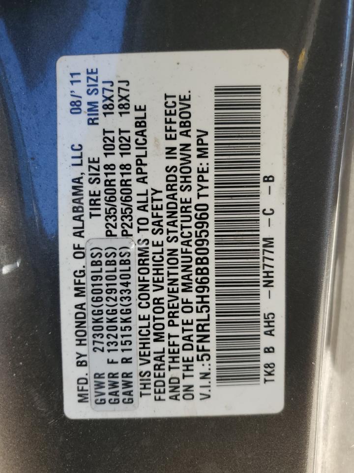 2011 Honda Odyssey VIN 5FNRL5H96BB095960 Copart auction photo, rear end damage thumbnail 13