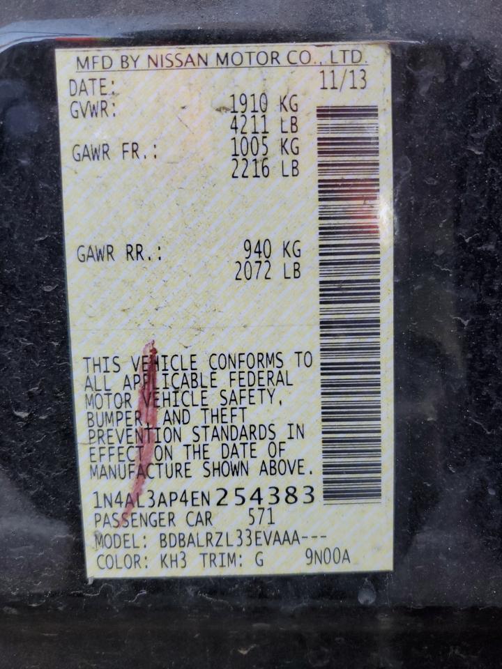 2014 Nissan Altima VIN 1N4AL3AP4EN254383 Copart auction photo, front end / minor dent/scratches damage thumbnail 12