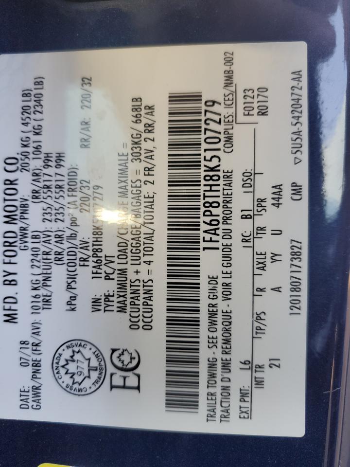 2019 Ford Mustang VIN 1FA6P8TH8K5107279 Copart auction photo, front end damage thumbnail 13
