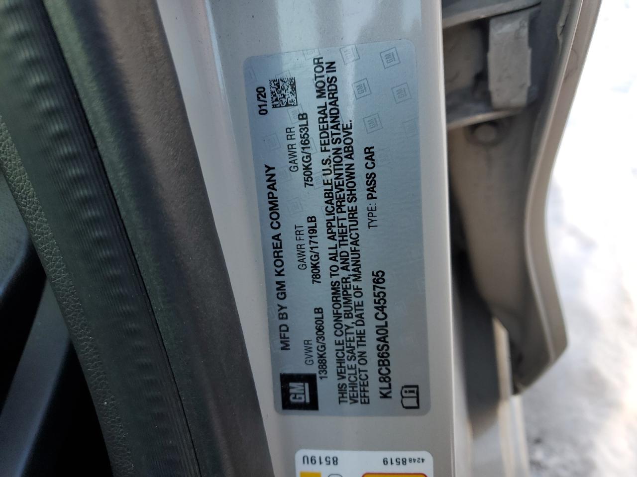 2020 Chevrolet Spark VIN KL8CB6SA0LC455765 Copart auction photo, front end damage thumbnail 12