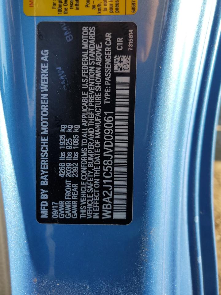 2018 BMW 2er VIN WBA2J1C58JVD09061 Copart auction photo, all over damage thumbnail 14