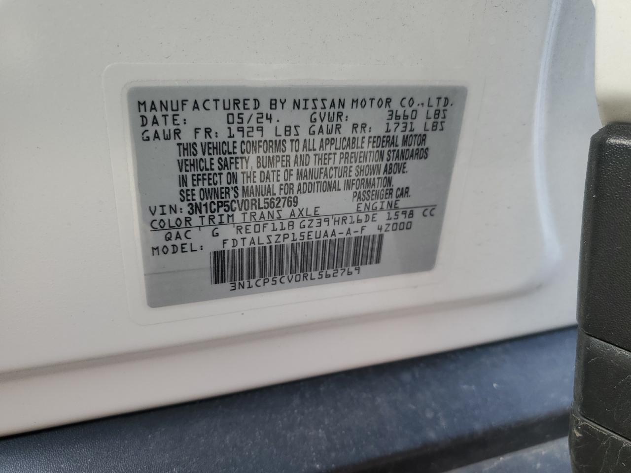 2024 Nissan Kicks VIN 3N1CP5CV0RL562769 Copart auction photo, front end / side damage thumbnail 12