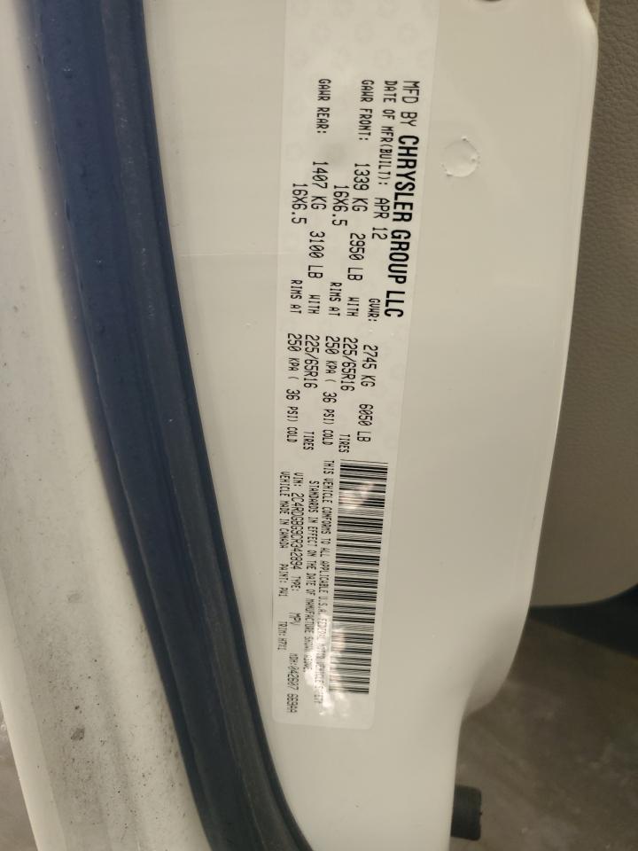 2012 Dodge Caravan VIN 2C4RDGBG9CR342894 Copart auction photo, front end damage thumbnail 13