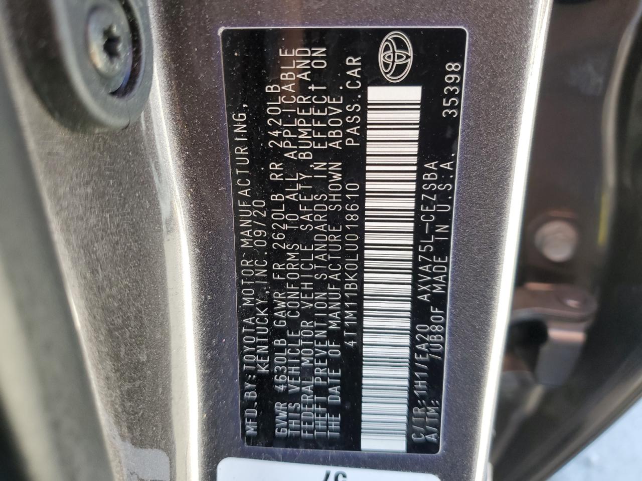 2020 Toyota Camry VIN 4T1M11BK0LU018610 Copart auction photo, front end damage thumbnail 14