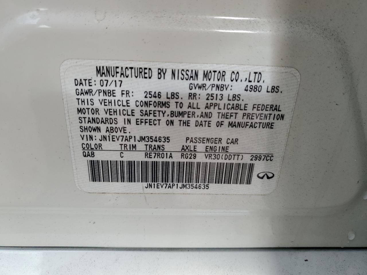 2018 Infiniti Q50 VIN JN1EV7AP1JM354635 Copart auction photo, front end damage thumbnail 14