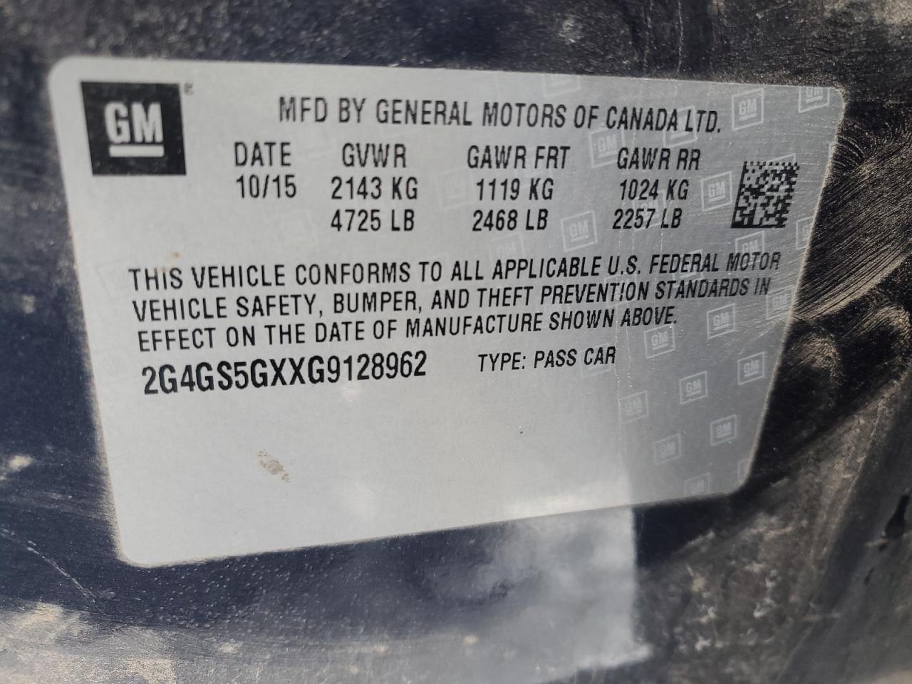 2016 Buick Regal VIN 2G4GS5GXXG9128962 Copart auction photo, front end damage thumbnail 13