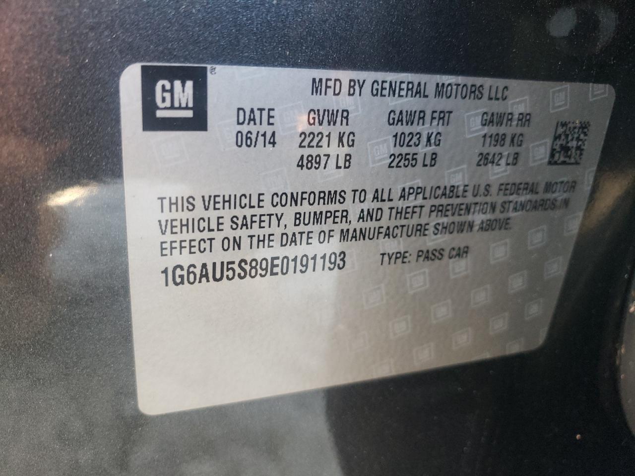 2014 Cadillac CTS VIN 1G6AU5S89E0191193 Copart auction photo, all over damage thumbnail 12