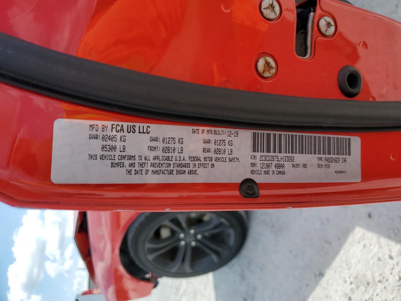 2020 Dodge Challenger VIN 2C3CDZBT5LH123262 Copart auction photo, front end damage thumbnail 13
