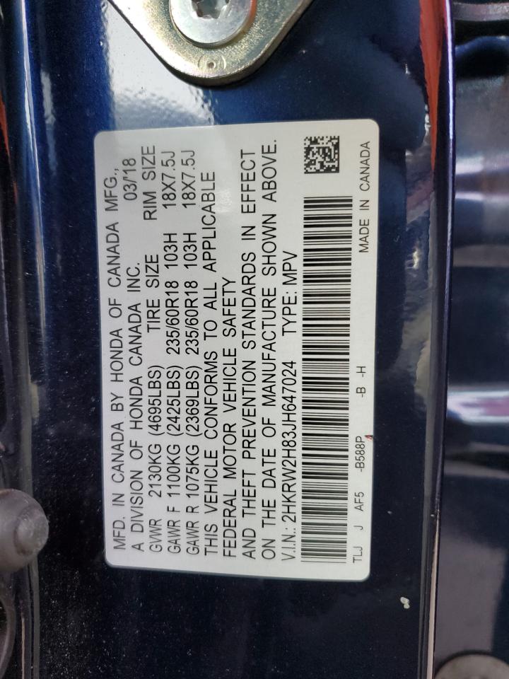 2018 Honda CR-V VIN 2HKRW2H83JH647024 Copart auction photo, front end damage thumbnail 13