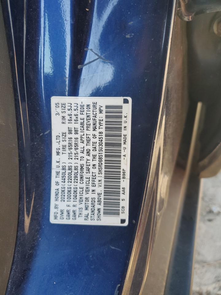 2005 Honda CR-V VIN SHSRD68515U304518 Copart auction photo, minor dent/scratches damage thumbnail 13