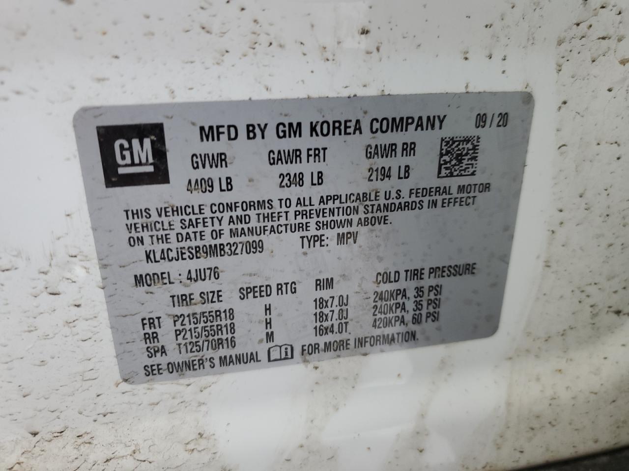 2021 Buick Encore VIN KL4CJESB9MB327099 Copart auction photo, front end damage thumbnail 13