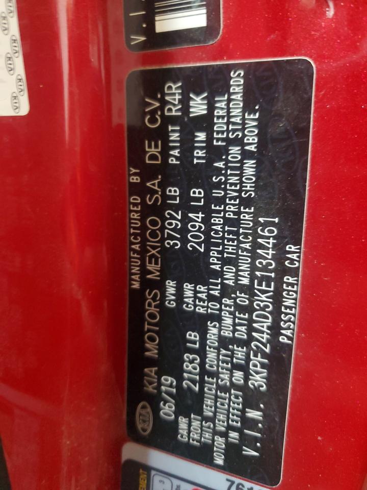 2019 KIA Forte VIN 3KPF24AD3KE134461 Copart auction photo, top/roof / rear end damage thumbnail 13