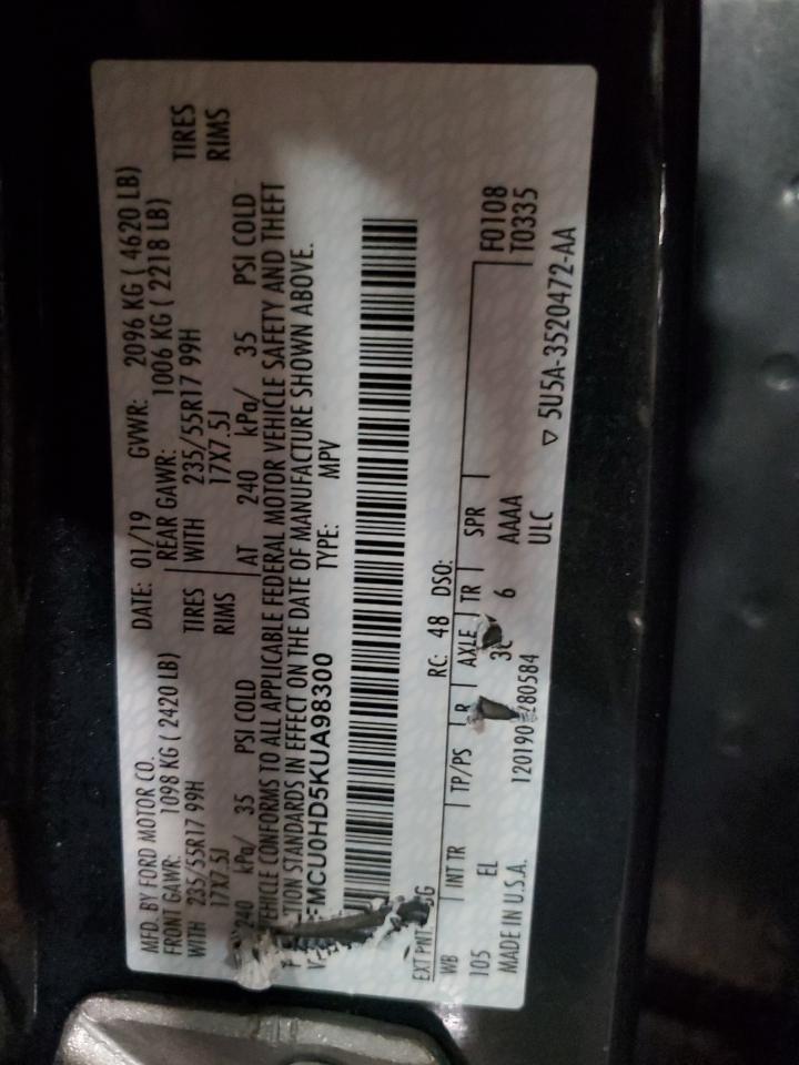 2019 Ford Escape VIN 1FMCU0HD5KUA98300 Copart auction photo, front end damage thumbnail 14