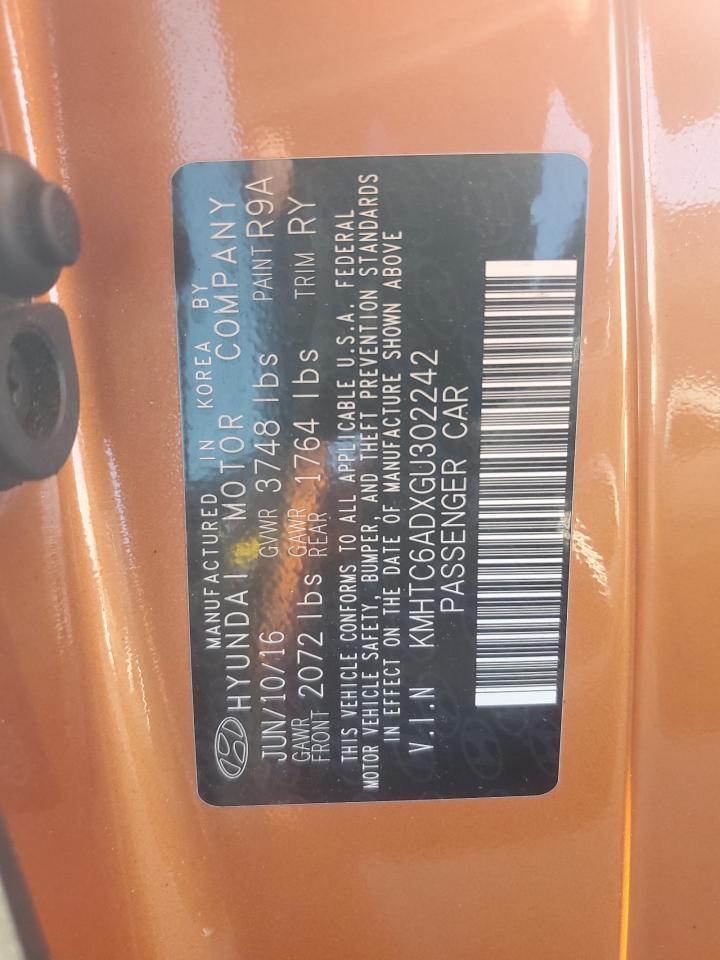 2016 Hyundai Veloster VIN KMHTC6ADXGU302242 Copart auction photo, front end / minor dent/scratches damage thumbnail 12