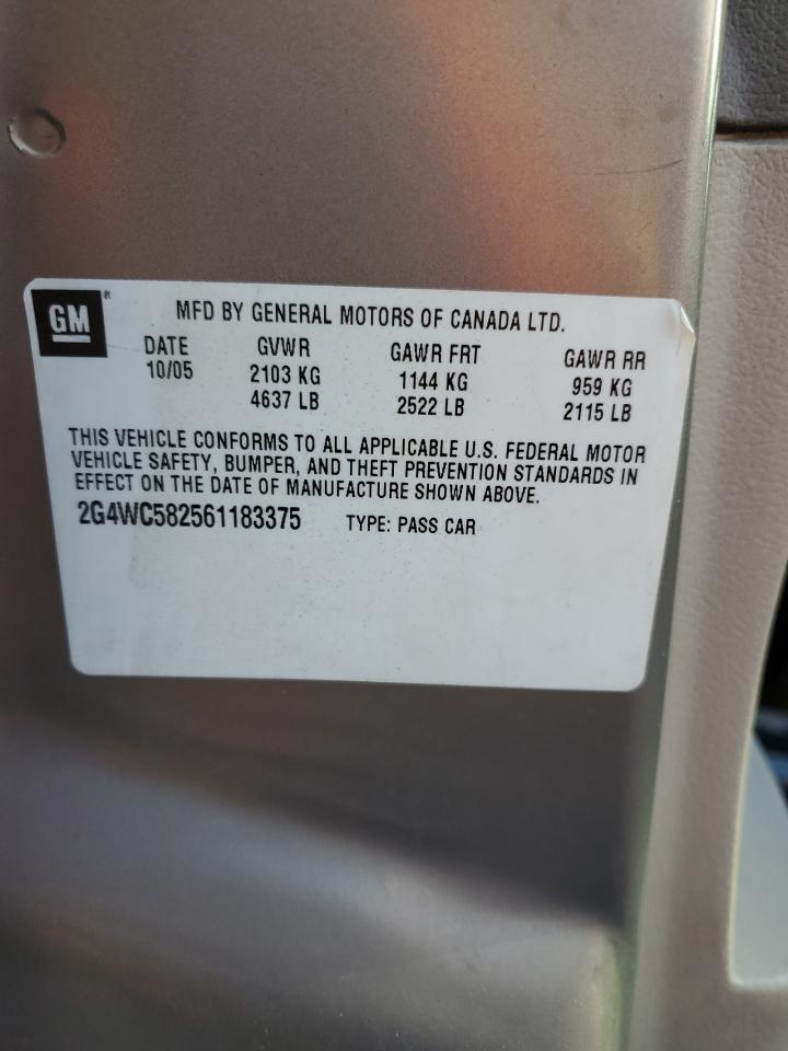 2006 Buick LaCrosse VIN 2G4WC582561183375 Copart auction photo, front end / side damage thumbnail 14