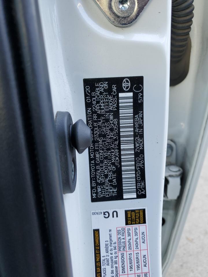 2020 Toyota Prius VIN JTDKARFP4L3150548 Copart auction photo, front end / rear end damage thumbnail 12