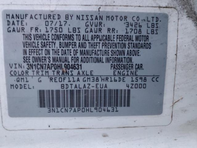 2017 Nissan Versa VIN 3N1CN7AP0HL904631 Copart auction photo, hail damage thumbnail 12