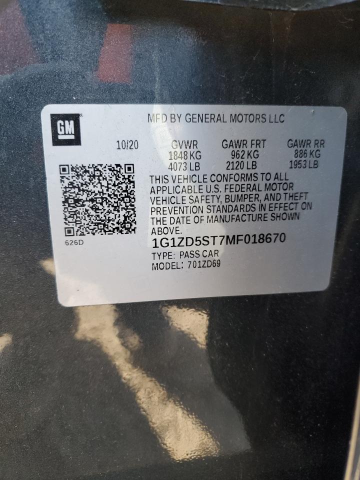 2021 Chevrolet Malibu VIN 1G1ZD5ST7MF018670 Copart auction photo, side / rear end damage thumbnail 13