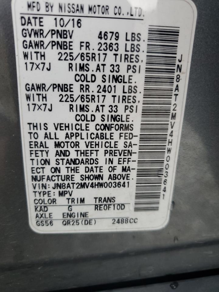 2017 Nissan Rogue VIN JN8AT2MV4HW003641 Copart auction photo, front end damage thumbnail 13