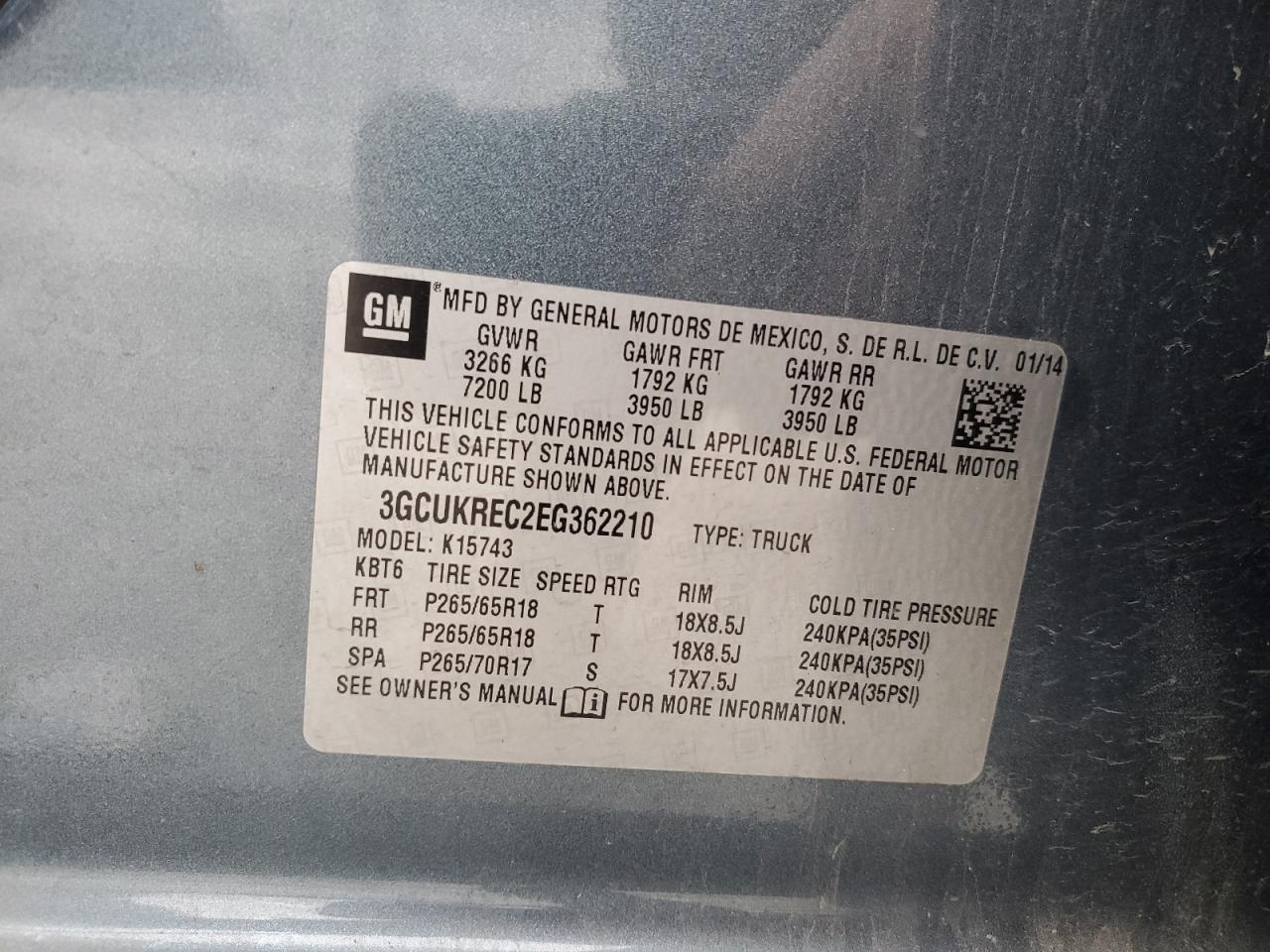 2014 Chevrolet Silverado VIN 3GCUKREC2EG362210 Copart auction photo, front end damage thumbnail 12