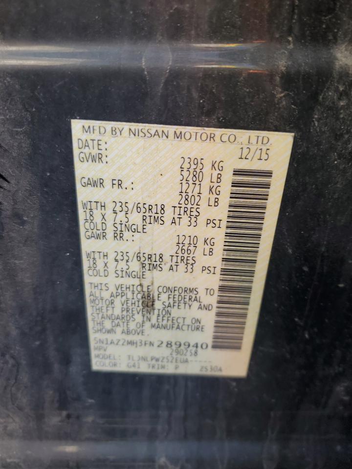 2015 Nissan Murano VIN 5N1AZ2MH3FN289940 Copart auction photo, hail damage thumbnail 13