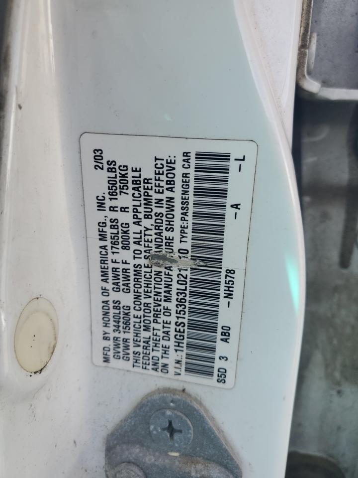 2003 Honda Civic VIN 1HGES15363L021710 Copart auction photo, all over damage thumbnail 13